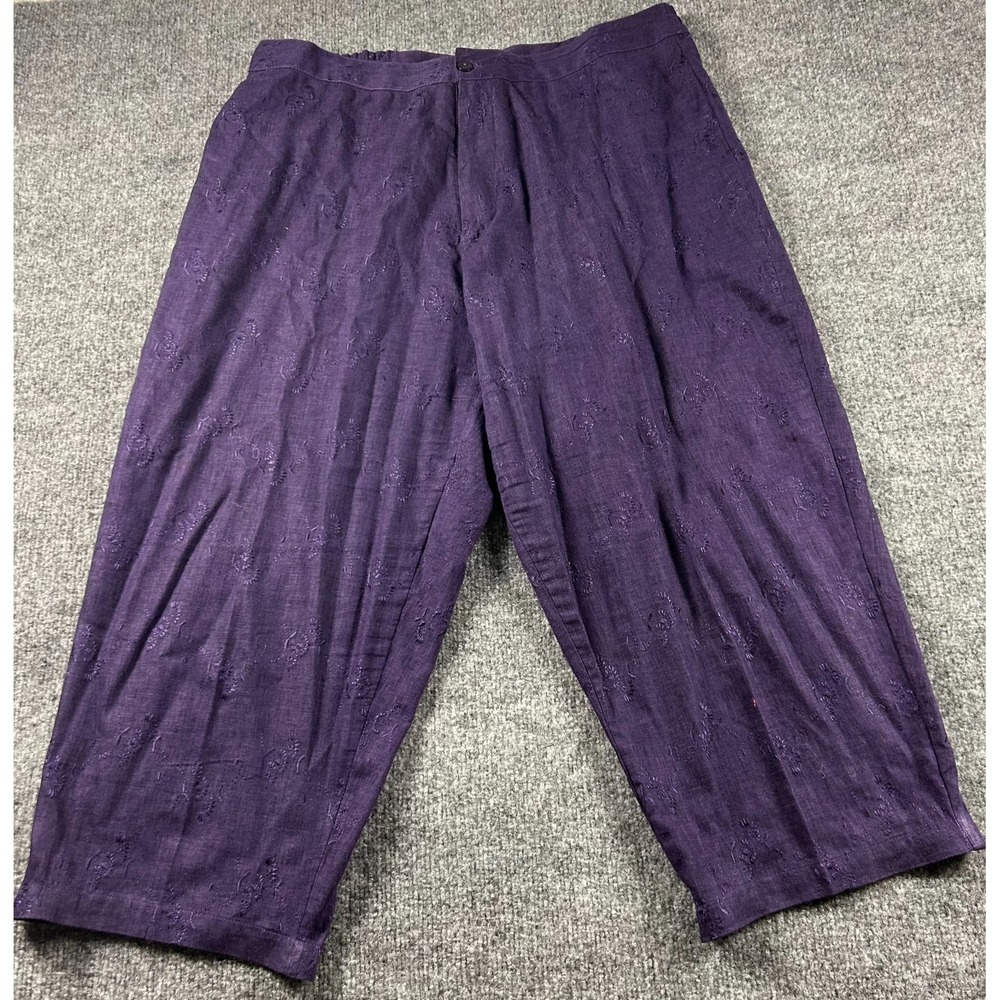 Dressbarn Womens 2X Purple Crop Capri Pants Embroidered Linen Blend Plus Size